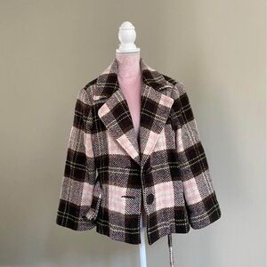 Womens Plaid Wool-Blend Coat